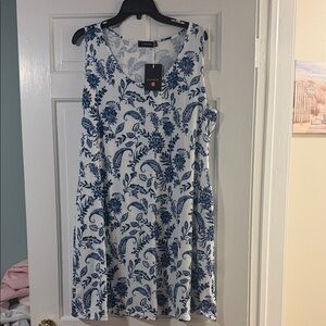 Blue Floral Sleeveless A-Line Dress